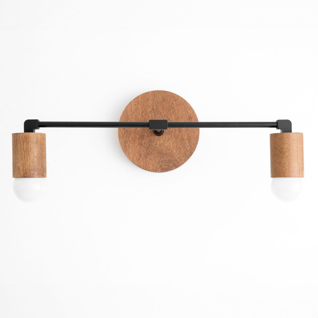 Lumen Woodgrain Frame Boho Wall Lamp – Multi Finish Vanity Lighting Solution