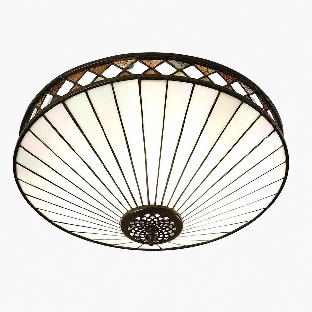 TF Fargo Geometric Flush Mount Light — Handcrafted Art Deco Stained Glass Lamp for Entryway