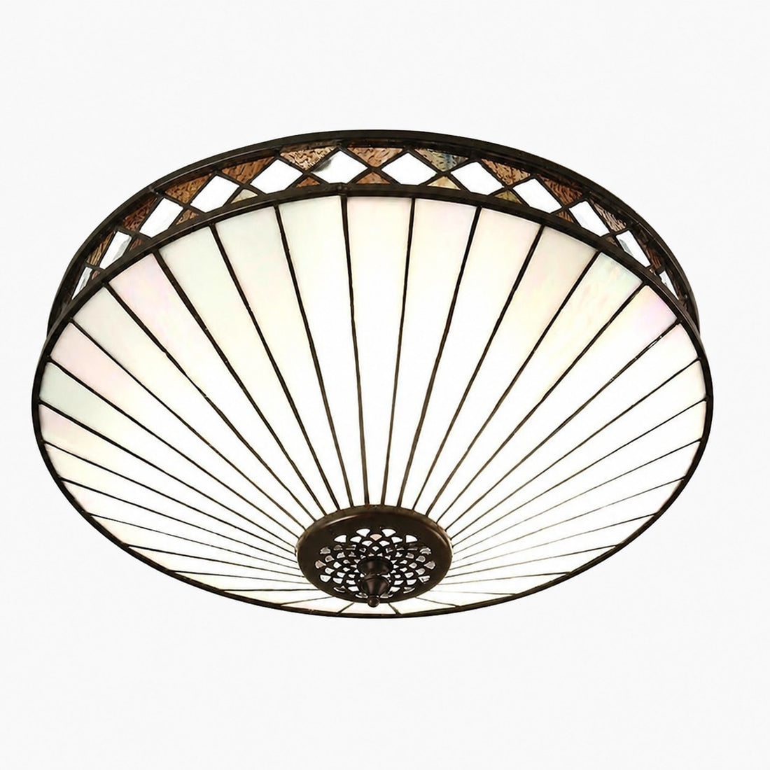 TF Fargo Geometric Flush Mount Light — Handcrafted Art Deco Stained Glass Lamp for Entryway