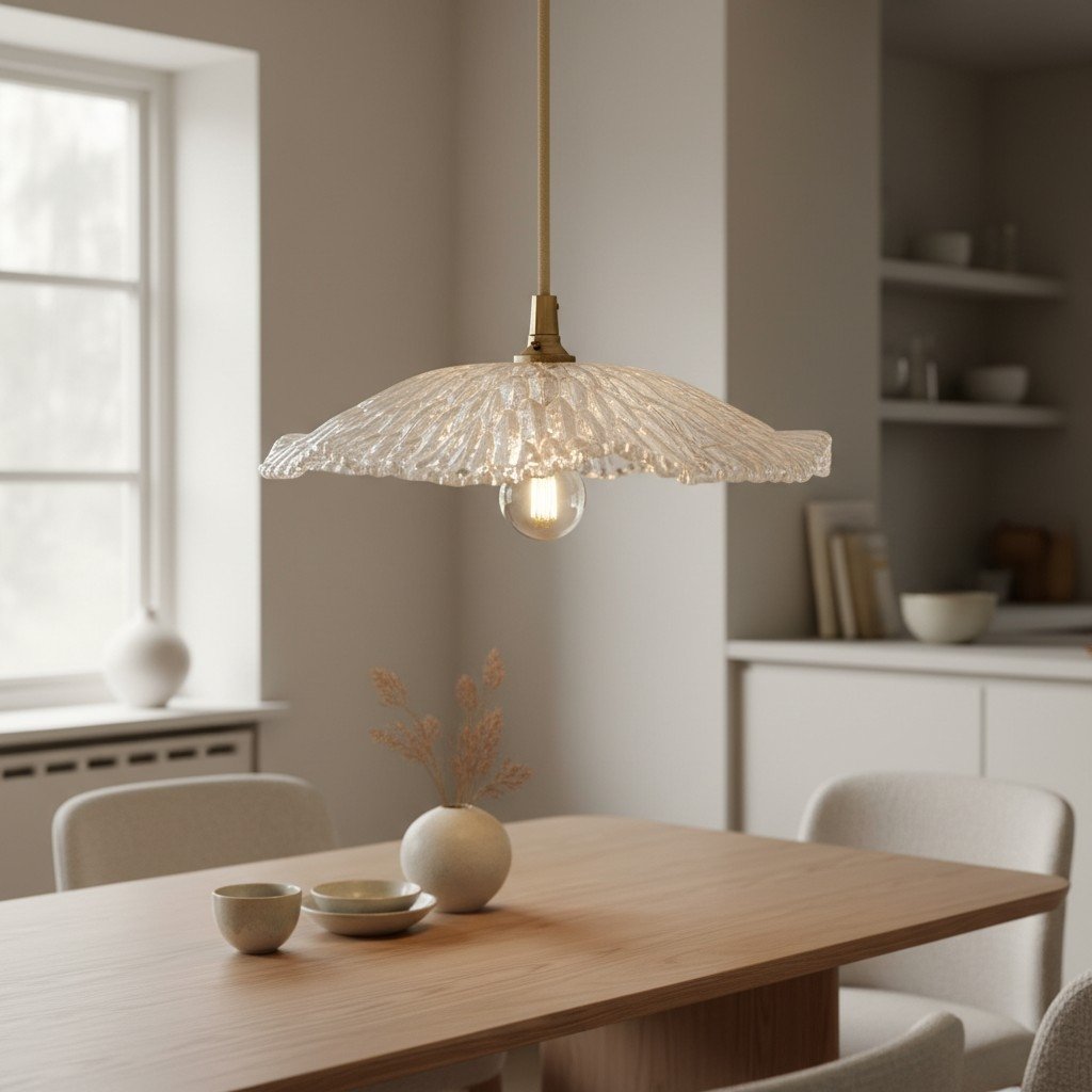 Floriaxis Floral Glass Pendant Light - Floral Glass Shade with Braided Cable for Kitchen or Dining