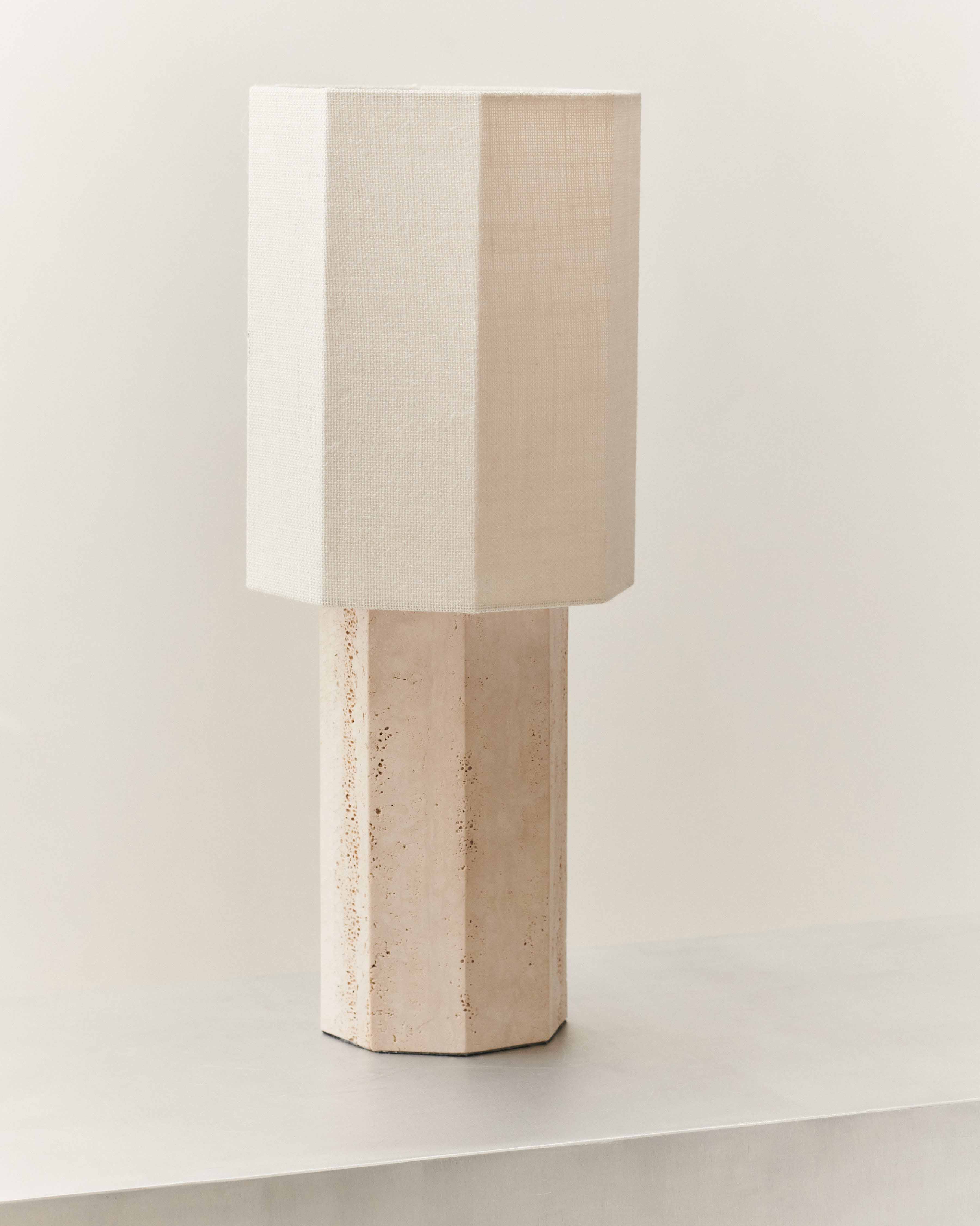 Octagonal Travertine Stone Table Lamp