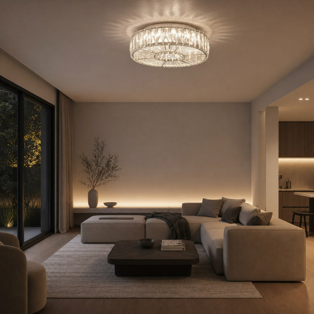 Clereon Elegant Round Flush Mount Ceiling Light – Modern Glass Design for Living Room