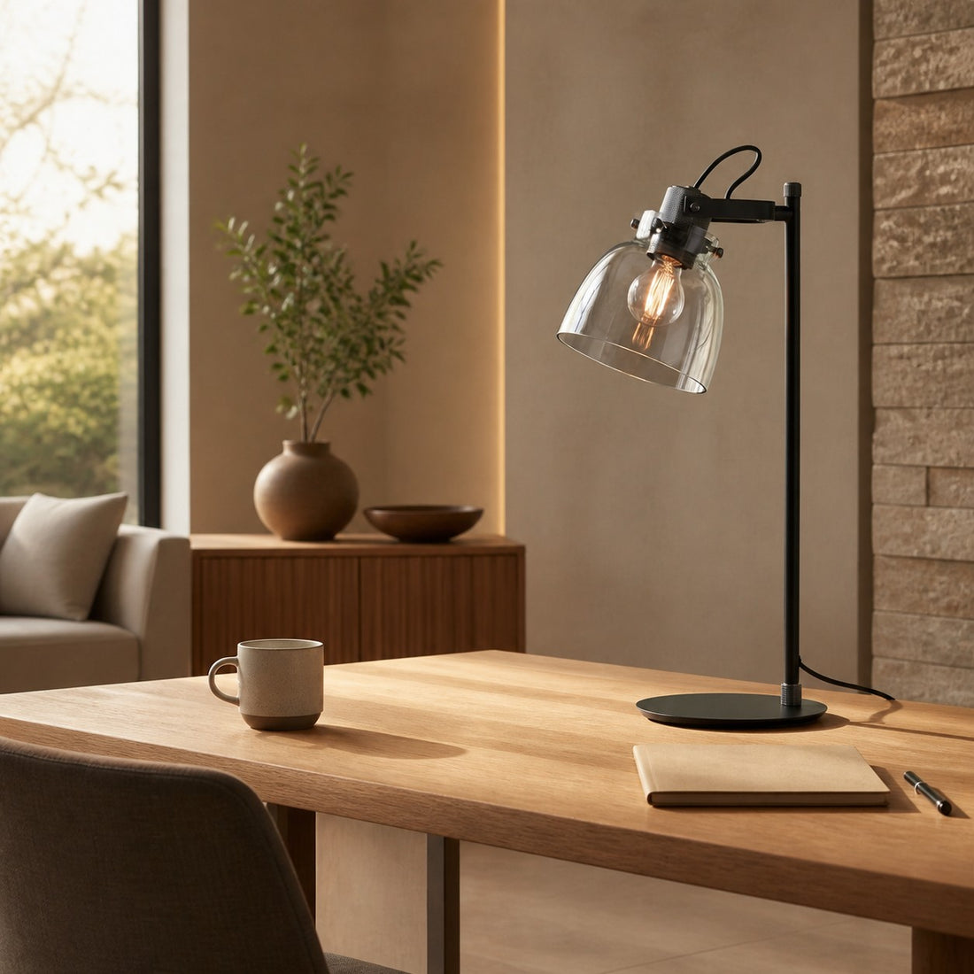 Readium Adjustable Table Lamp - Industrial Metal and Dome Glass for Bedroom and Study