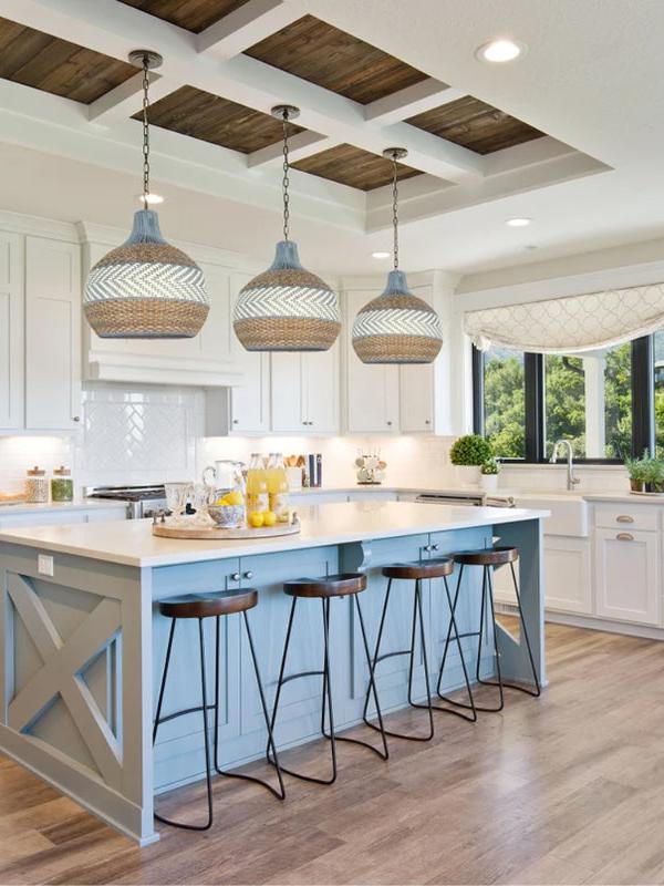 Handwoven Blue Rattan Pendant Light