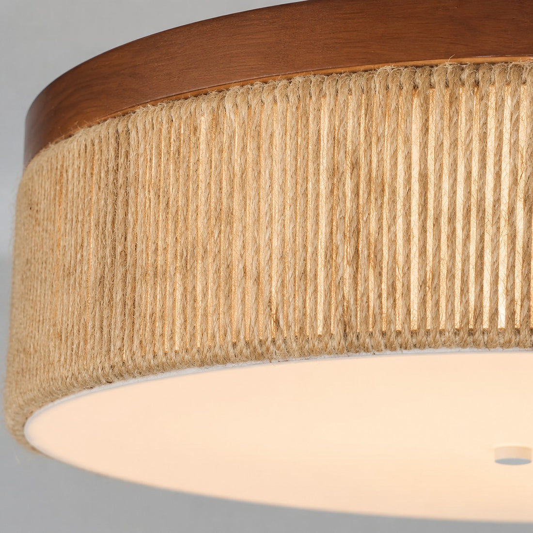 Wabi-Sabi Solid Wood and Woven Rope LED Flush Mount Ceiling Light