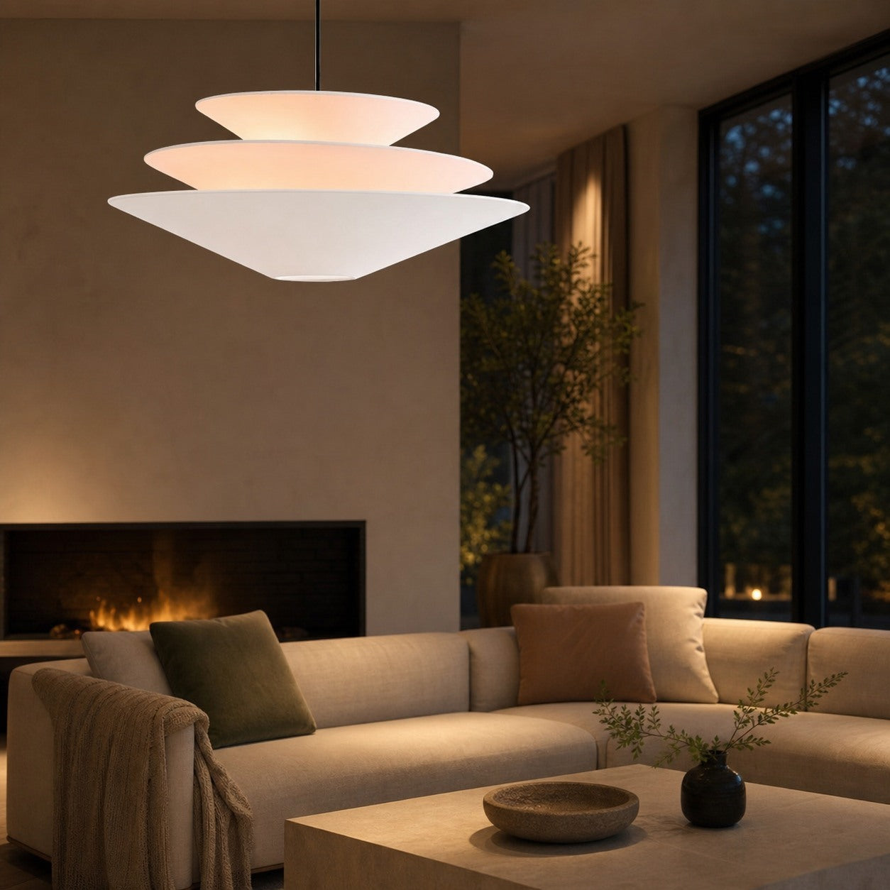 Solivara Pendant – Linen Pendant Light – Layered Shade