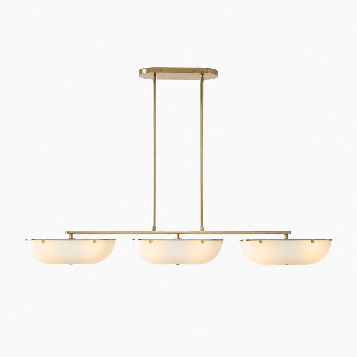 Ferosa Boat-Shaped Lampshade Linear Chandelier - Antique Brass with Milk Glass