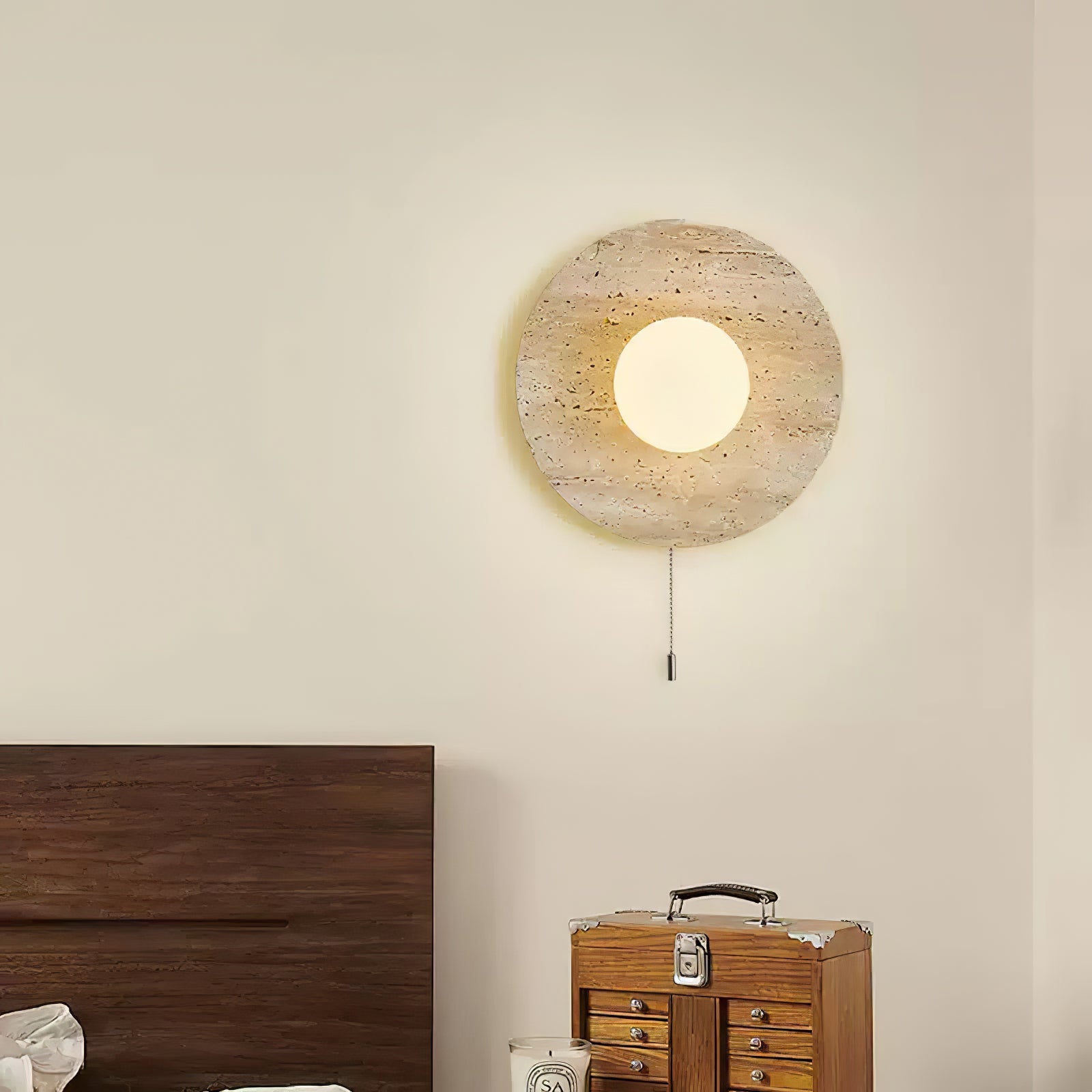 Retro Wabi Sabi Travertine Lunar Eclipse Wall Light