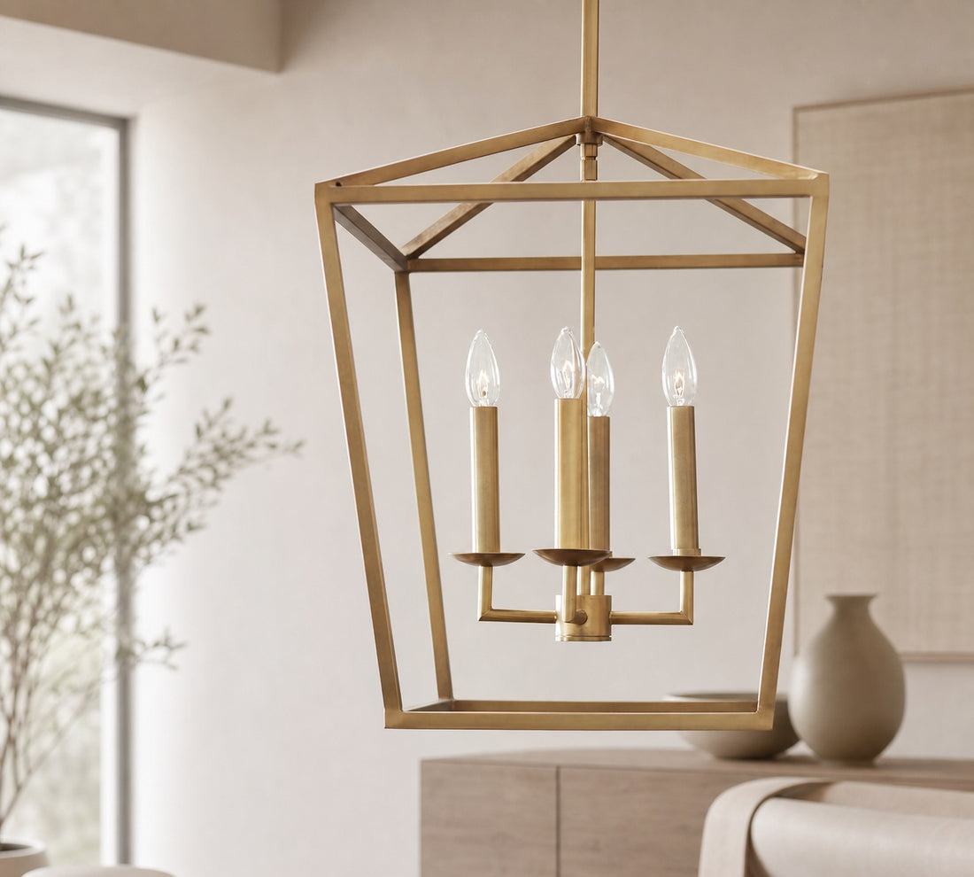 Rowan Bronze and Brass Lantern Pendant Light - Steel Hanging Ceiling Fixture