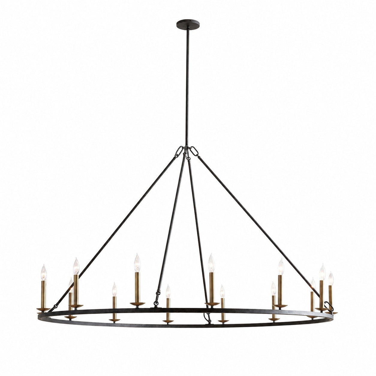 Rowan Modern Wagon Wheel Round Chandelier - Industrial Farmhouse Iron Lighting Fixture