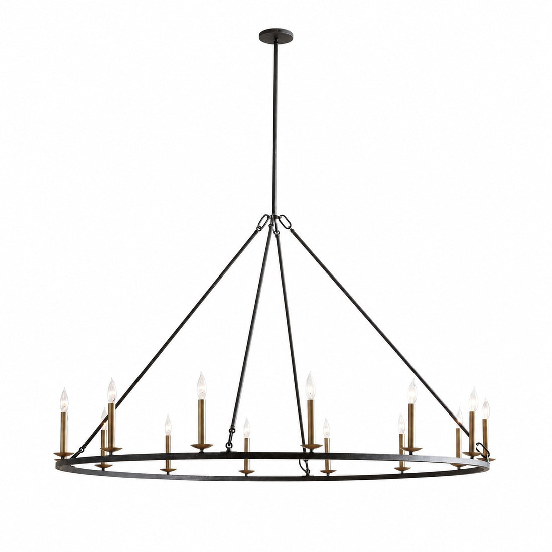 Rowan Modern Wagon Wheel Round Chandelier - Industrial Farmhouse Iron Lighting Fixture
