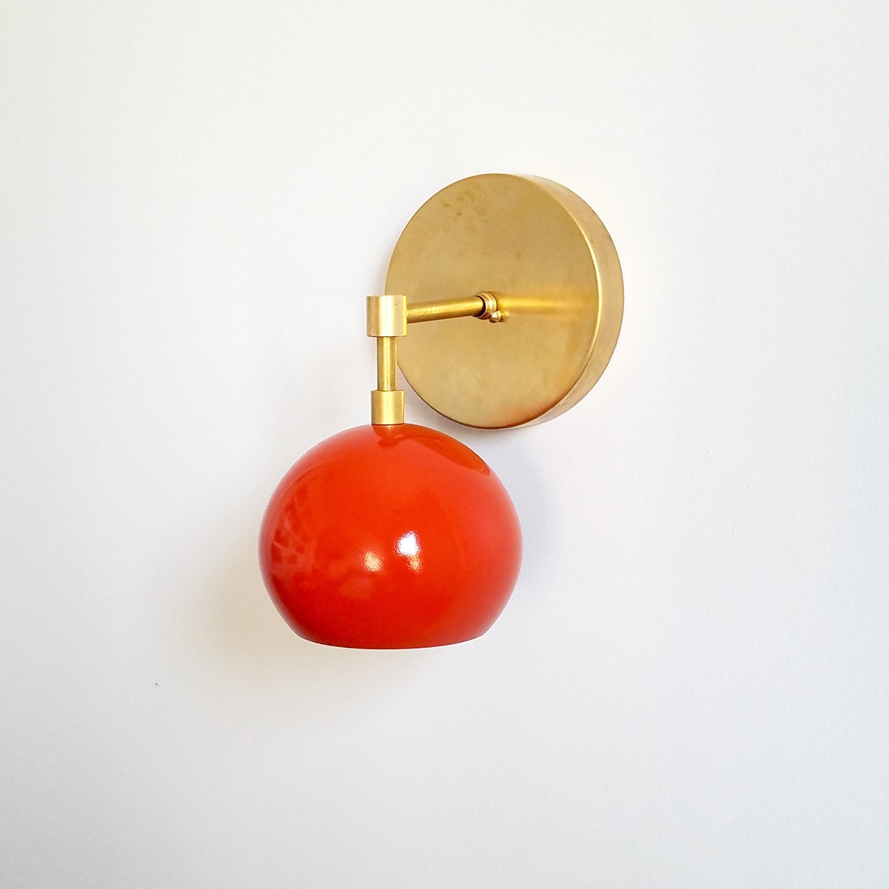 Mid Century Flame Orange Globe Wall Sconce - Modern Brass Or Chrome Light