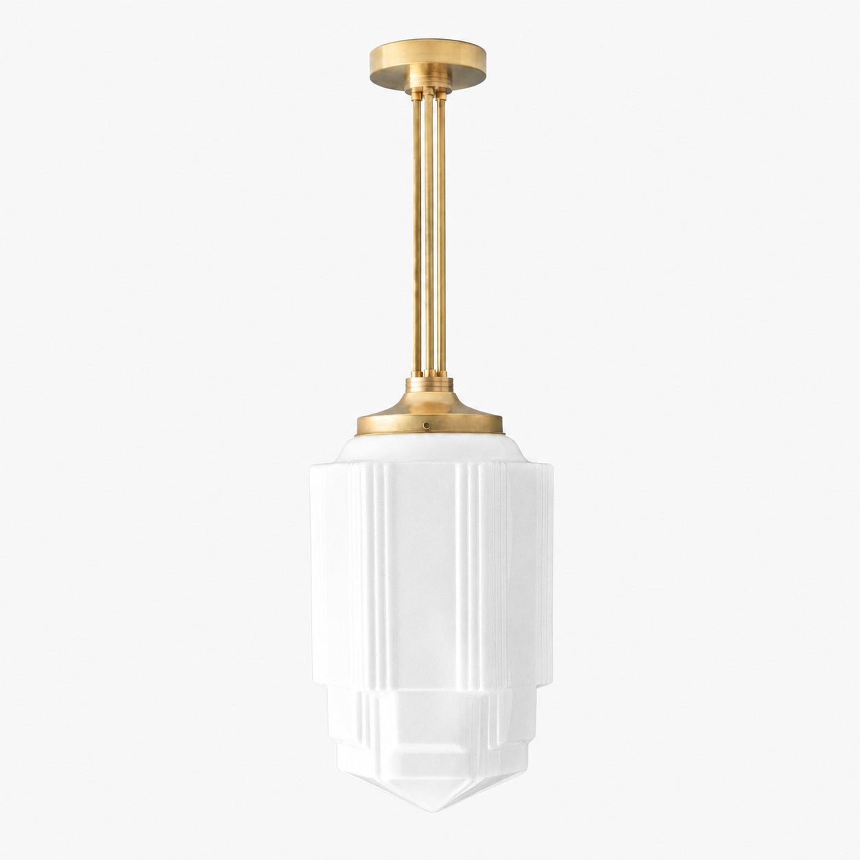 Geotower Glass Brass Pendant – Opal Globe Art Deco Hanging Light