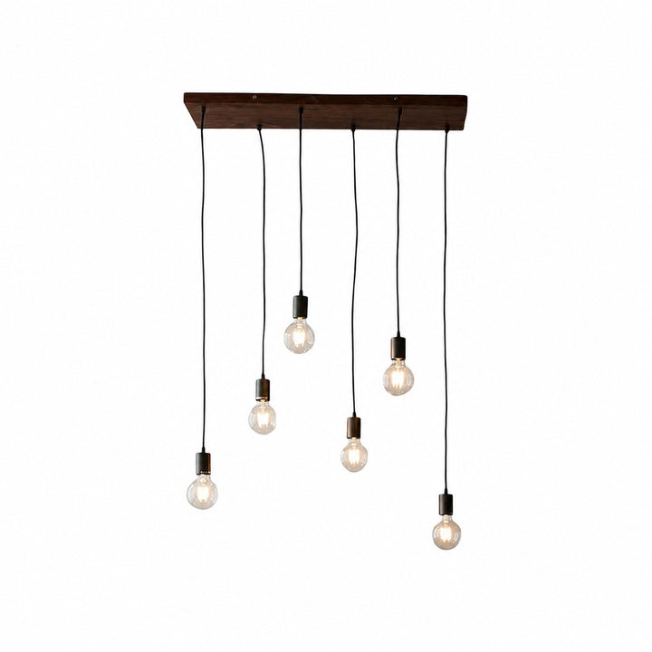 Vornix 6-Light Linear Pendant - Timber Beam Modern Industrial Fixture for Kitchen Island Dining Room