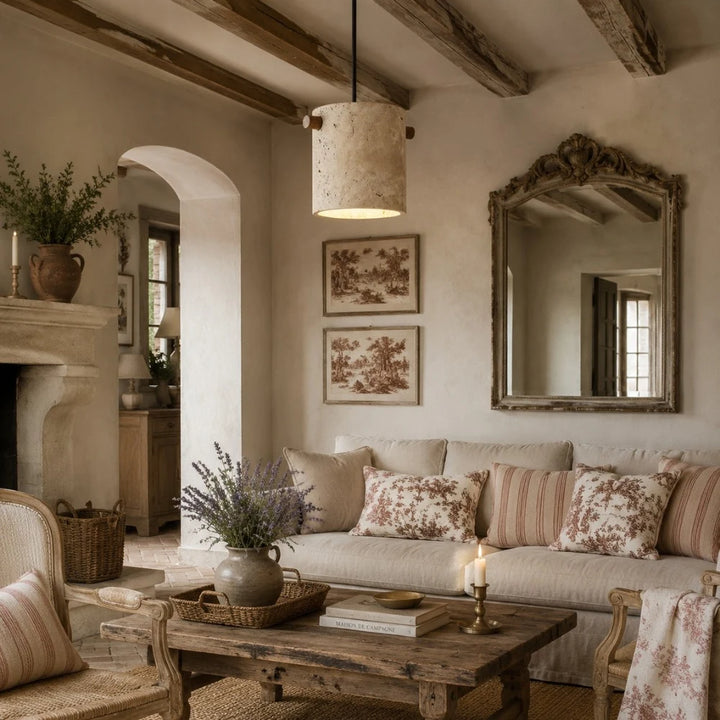 Wabi-Sabi Travertine Cylinder Pendant Light