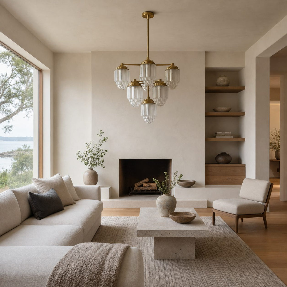 Tierlux Glass Textured Brass Chandelier – Timeless Lighting with Style