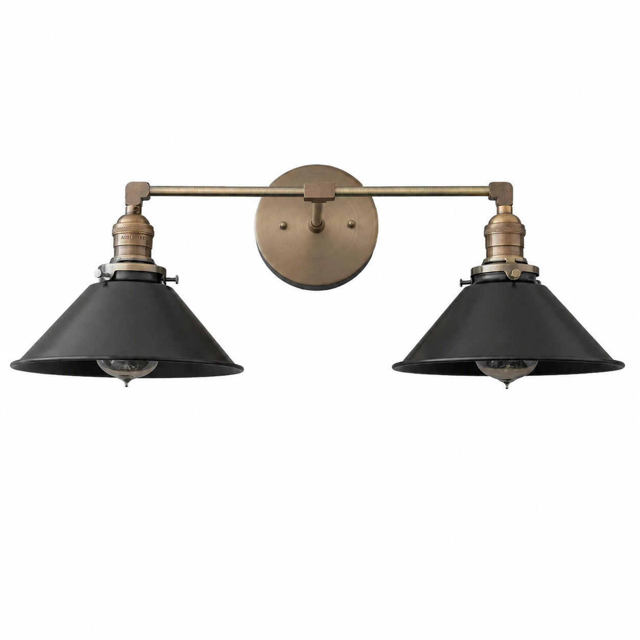 Conique Metal Dual Black Sconce with Cone Shades - Industrial Vanity Wall Light for Mirror