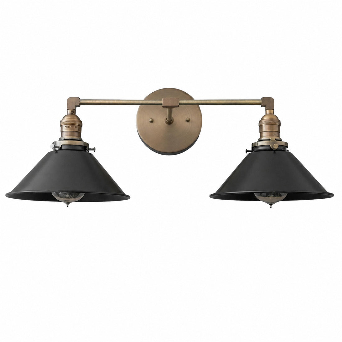 Conique Metal Dual Black Sconce with Cone Shades - Industrial Vanity Wall Light for Mirror