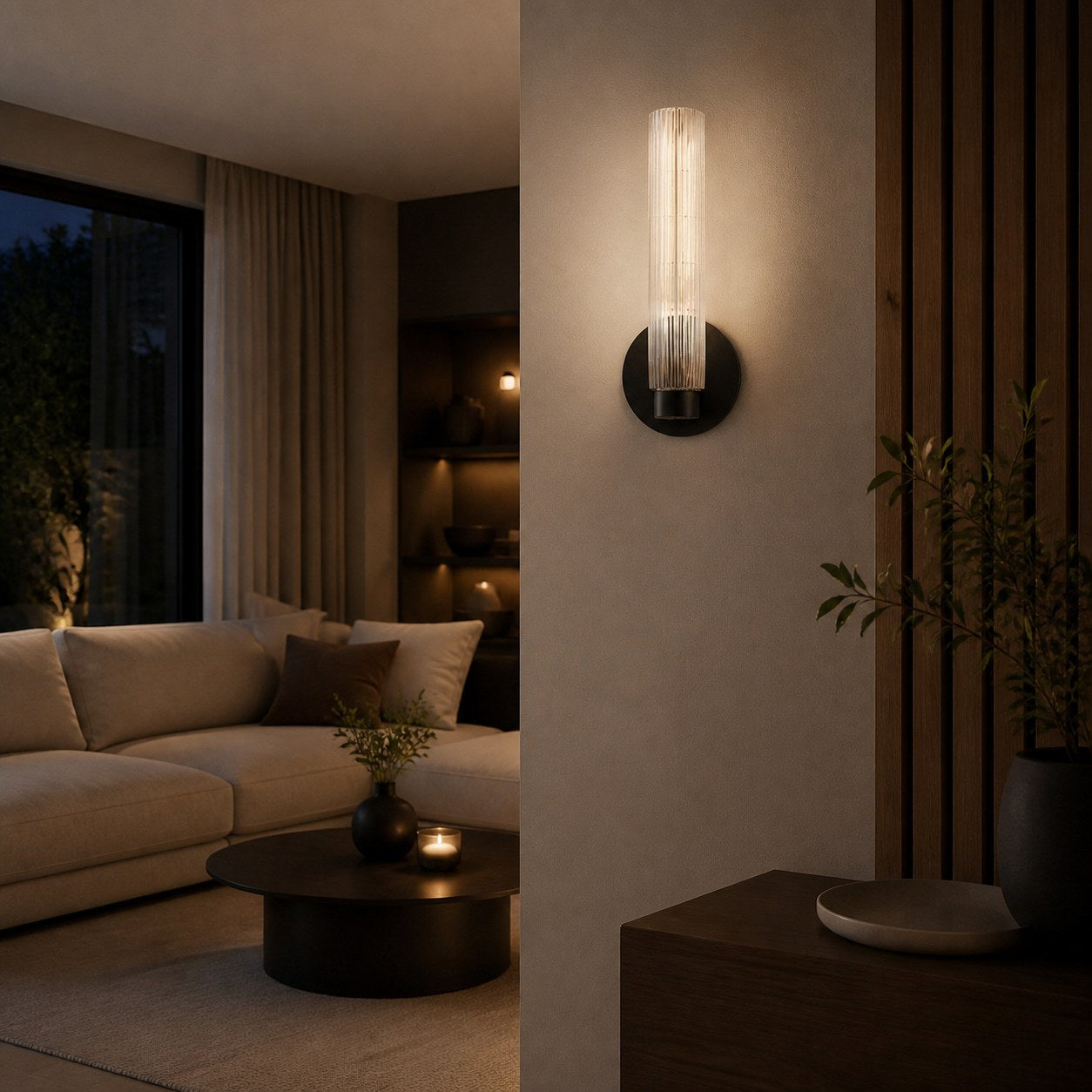 Rivora Fluted Glass Indoor Outdoor Sconce - Modern Wall Light for Home Decor