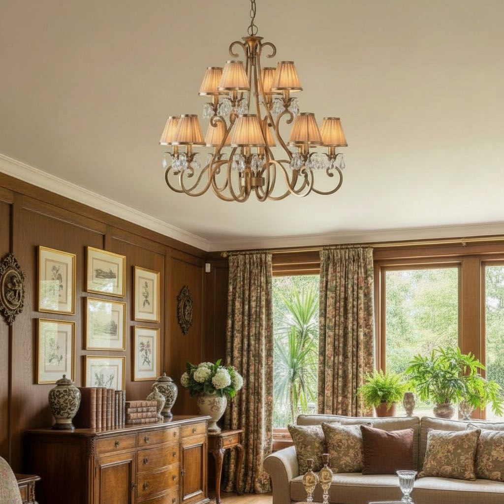 Talonis Multi-light Fabric Chandelier - Elegant Metal Curved Arms for Dining and Living