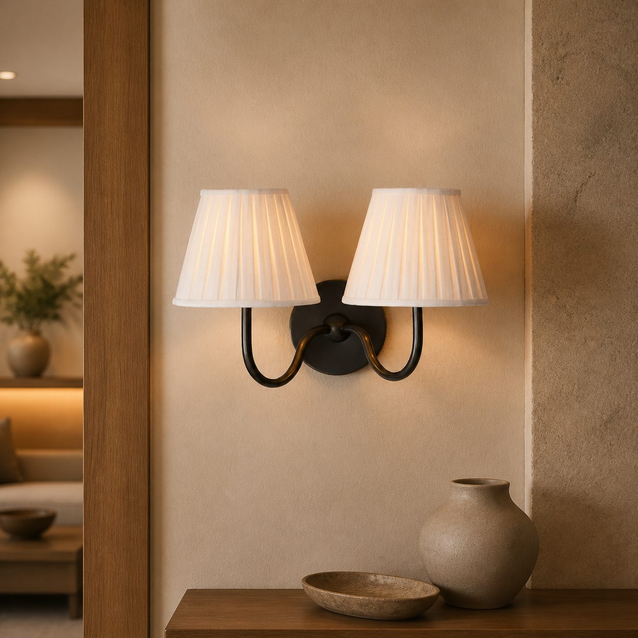 Luvora Vintage Pleated Shade Wall Lamp - Modern Brass Linen Wall Lighting
