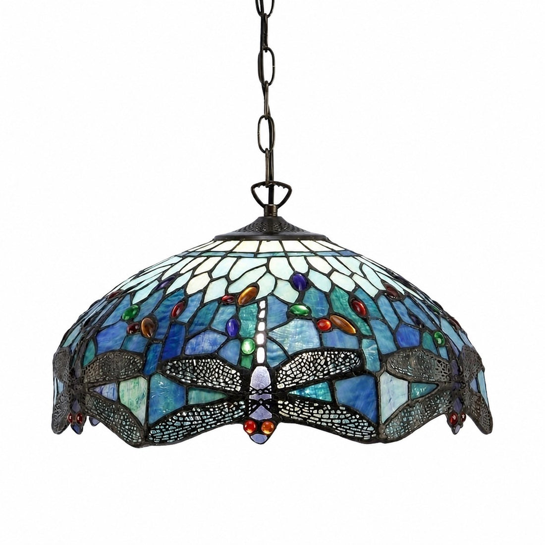 TF Dragonfly Tiffany Pendant Light – Art Nouveau Stained Glass Pendant for Living