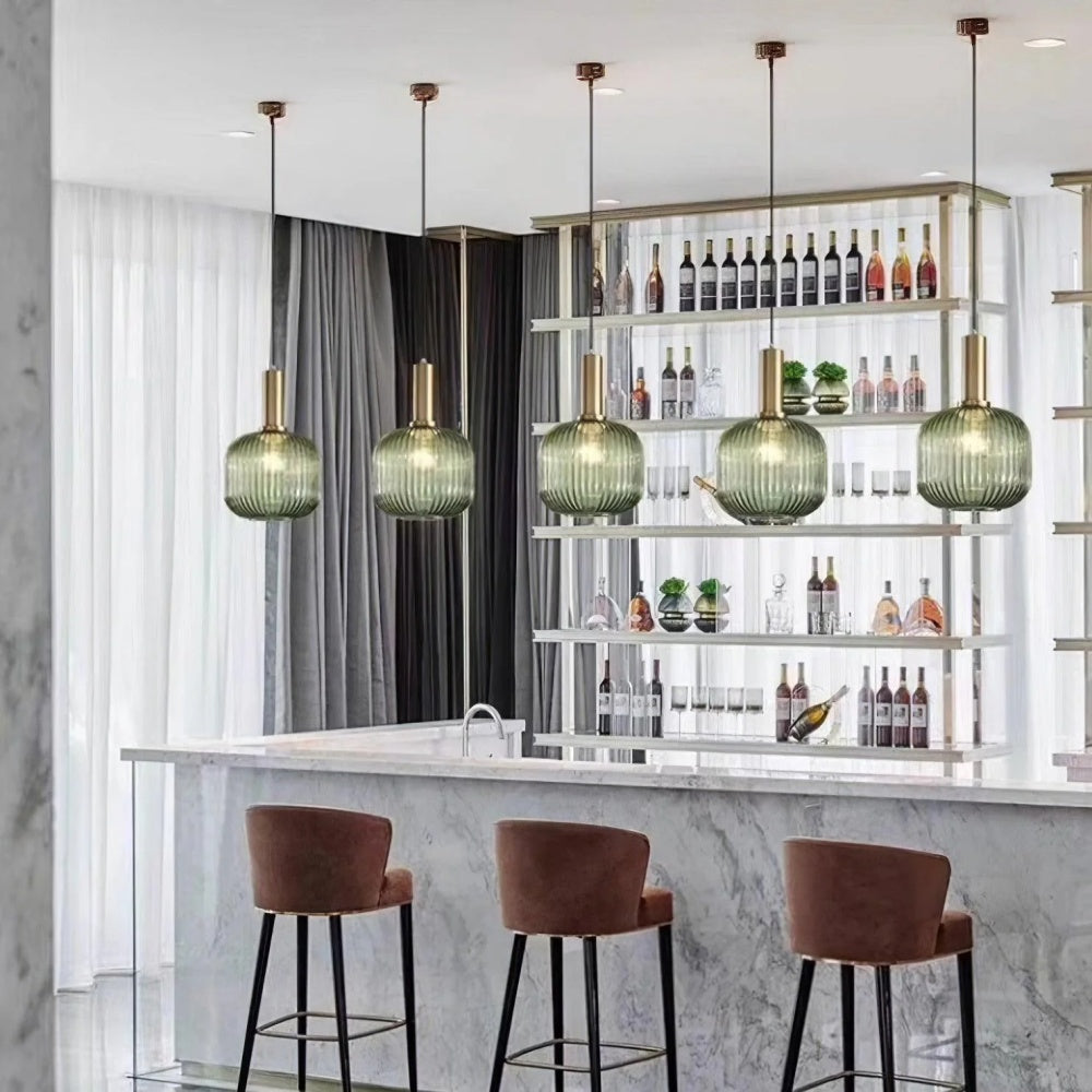 Ribbed Stained Glass Pendant Lamp – Retro Lantern Shape Hanging Light