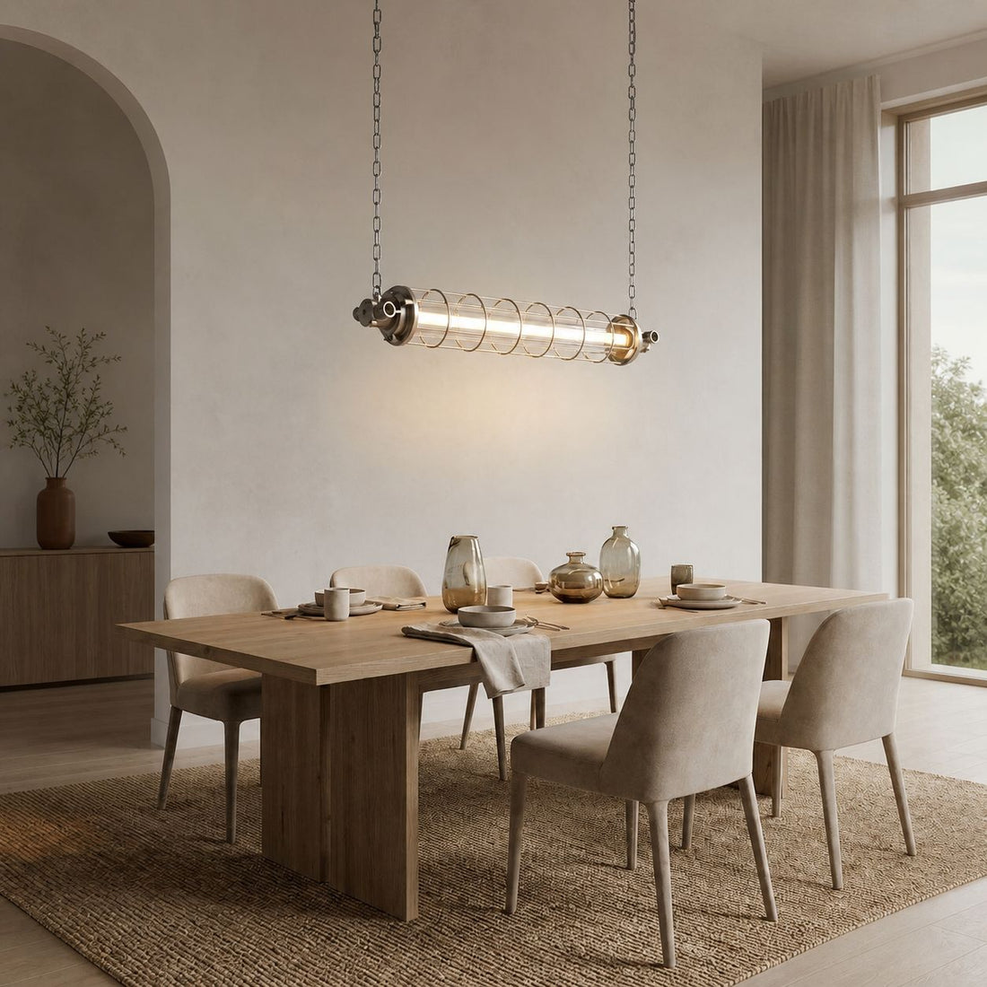 Minimalist Tube Pendant Light with Linear Silhouette for Modern Kitchen Island and Dining Lighting