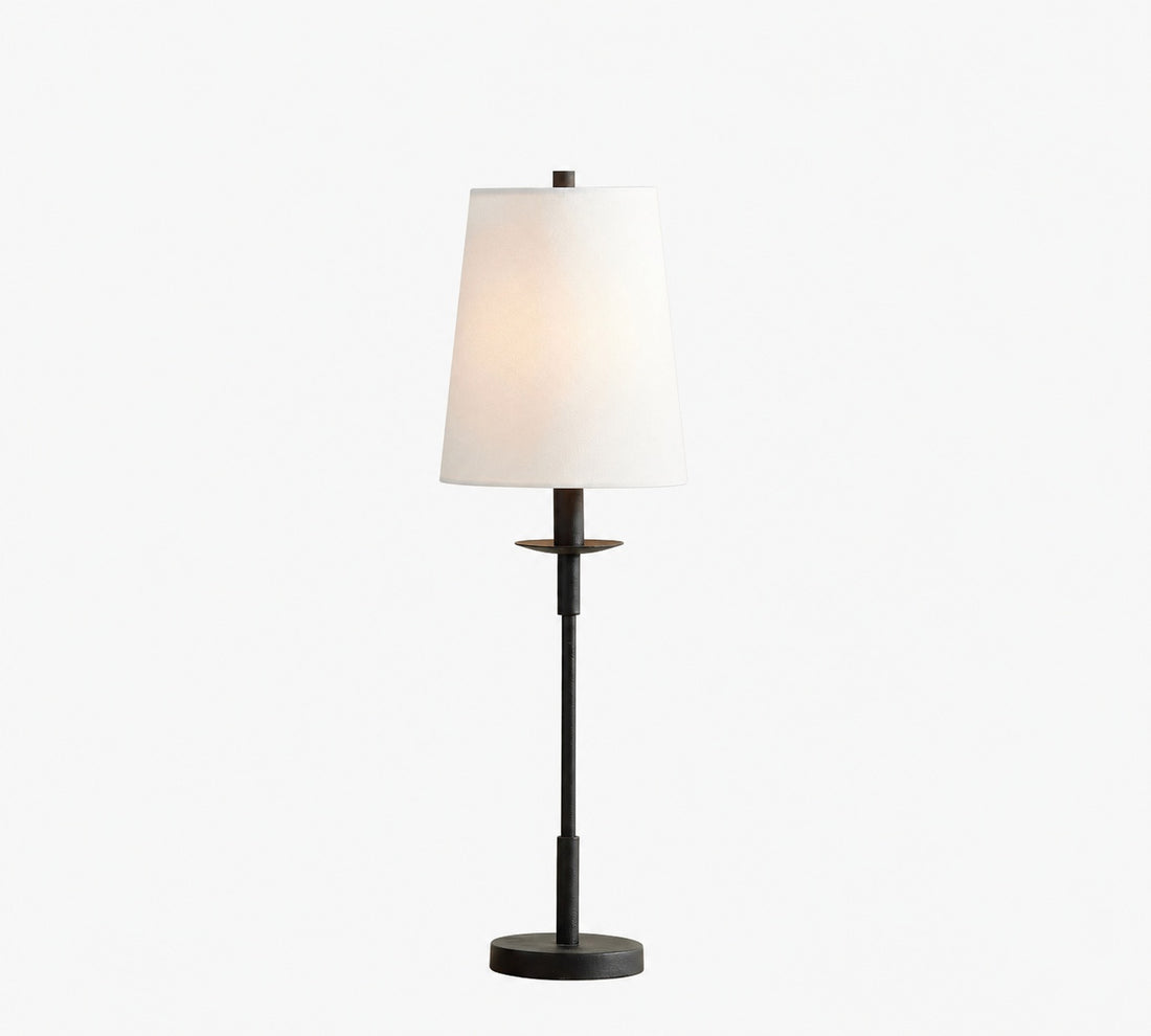 Rowan Modern Iron Table Lamp - Industrial Farmhouse Linen Bedside Reading Light