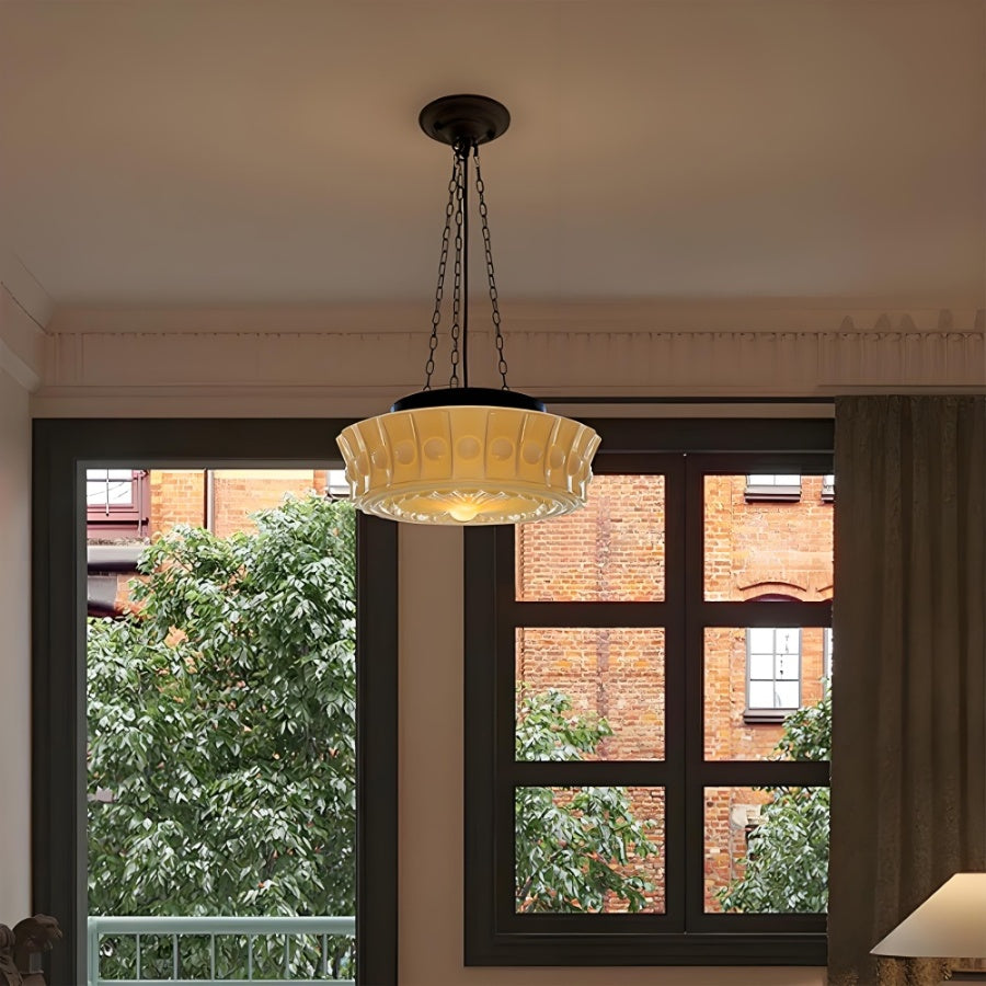 Vintage Cream Glass Cylinder Shade Chandelier with Iron