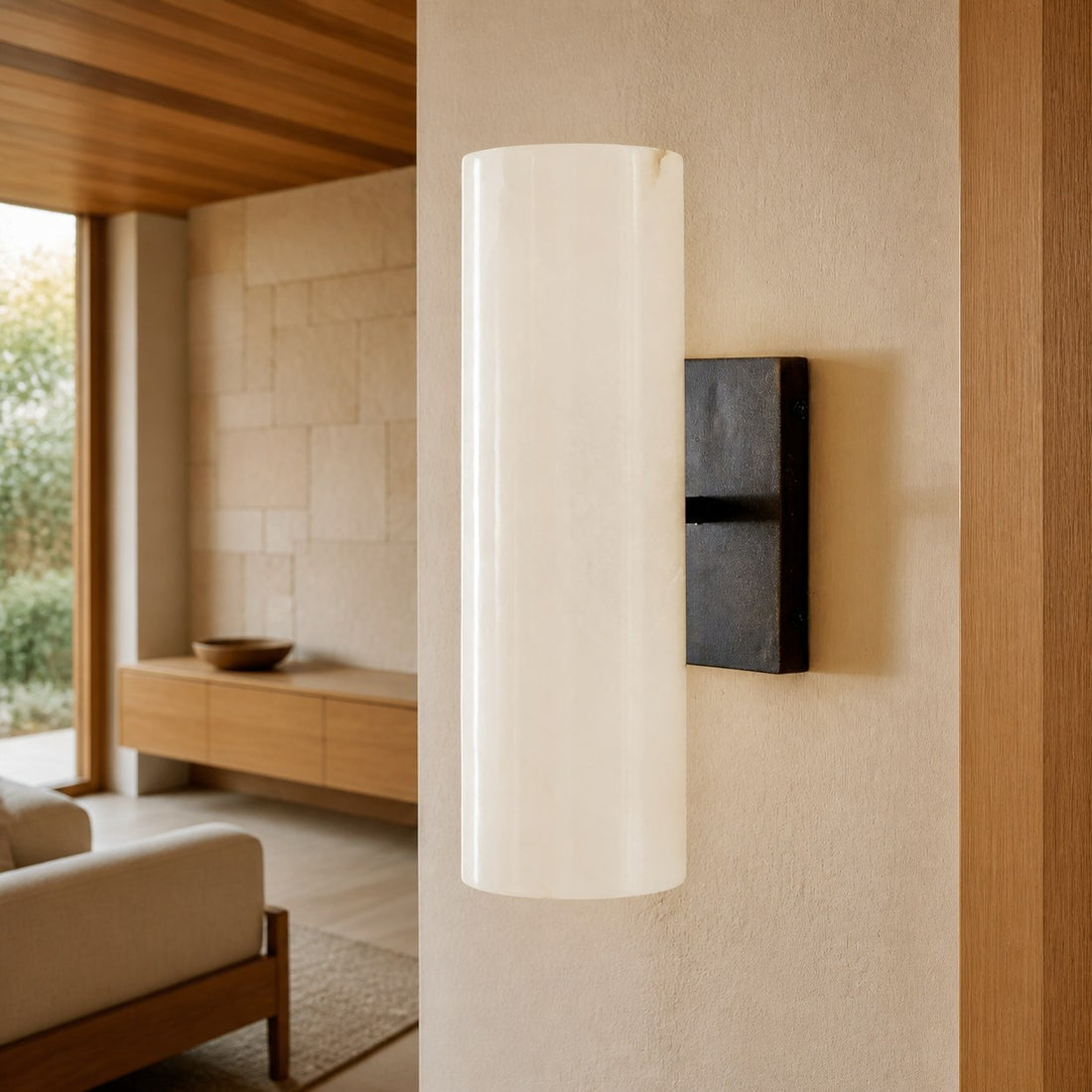 Wolvina Natural Marble Tube Sconce with Sleek Metal Details