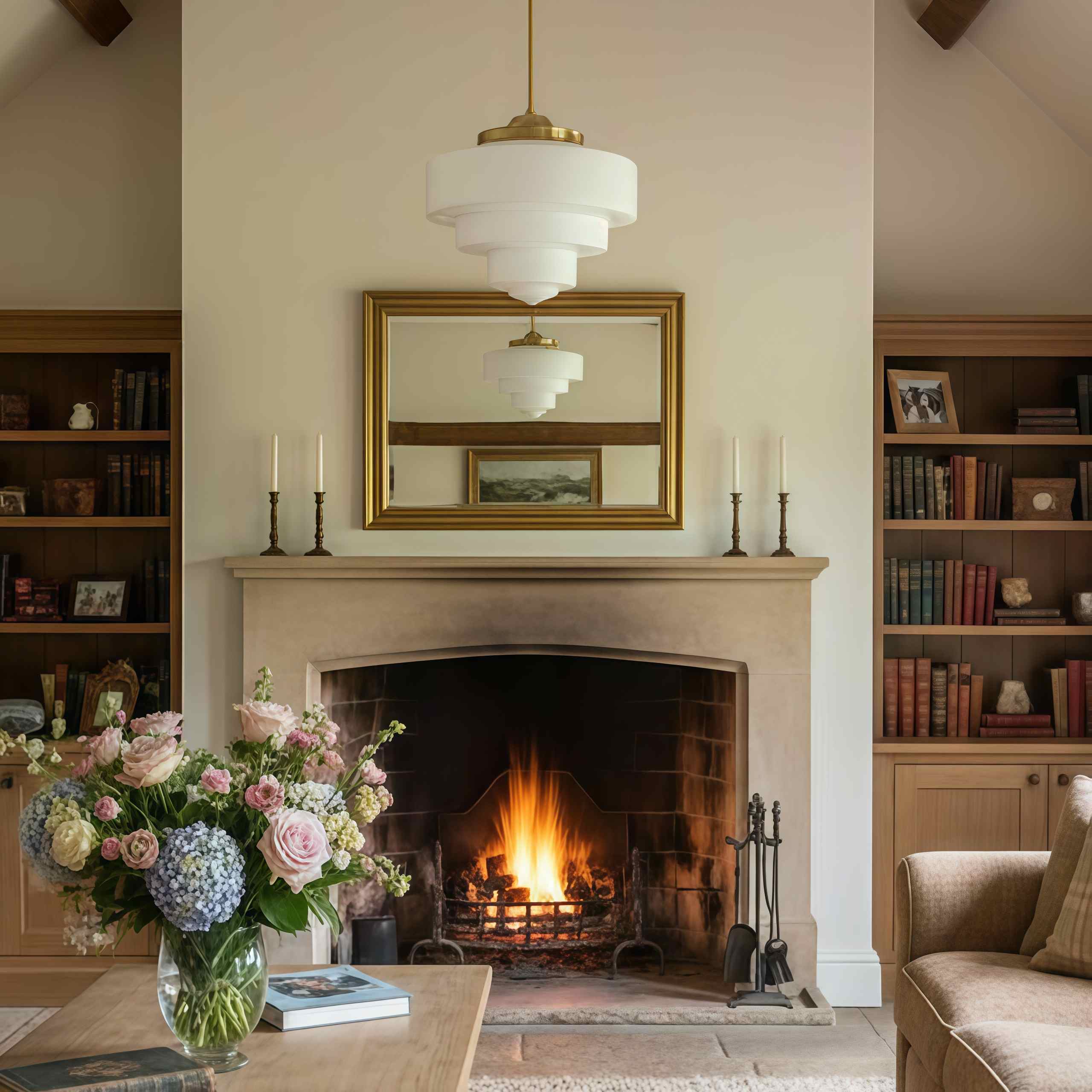 Geotower Glass Brass Pendant Light – Art Deco Opal Globe Ceiling Fixture