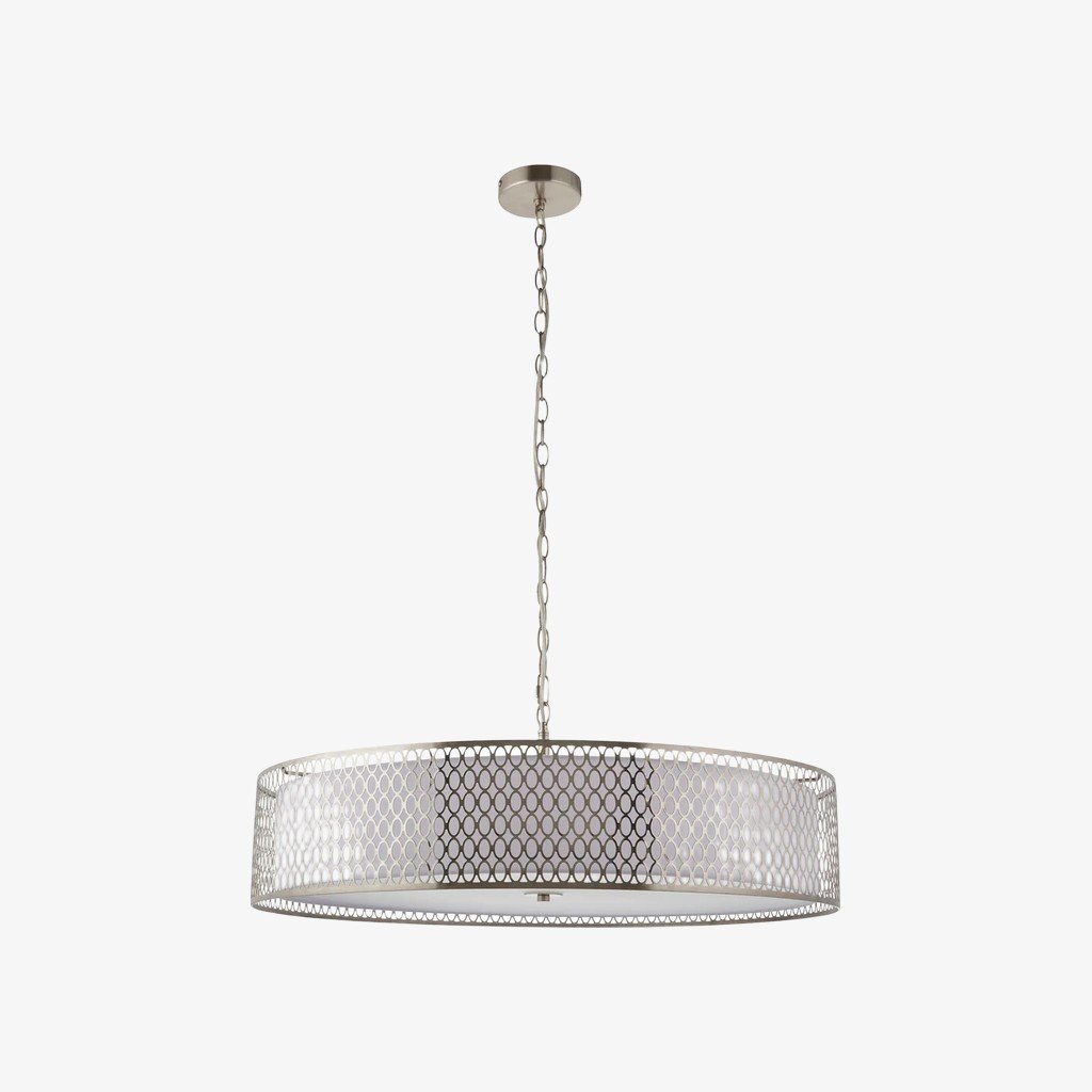 Liorin Geometric Pendant Lamp – Modern Fretwork Metal and Fabric Shade Pendant for Interiors