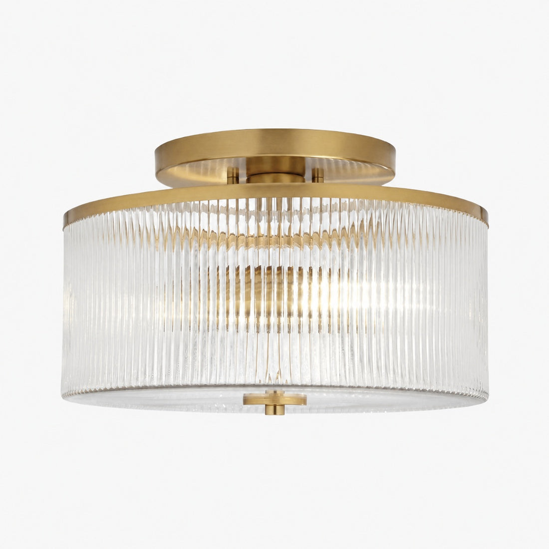 Rilona Striped Glass Drum Ceiling Fixture — Classic Semi-Flush Light for Bedroom or Office U13
