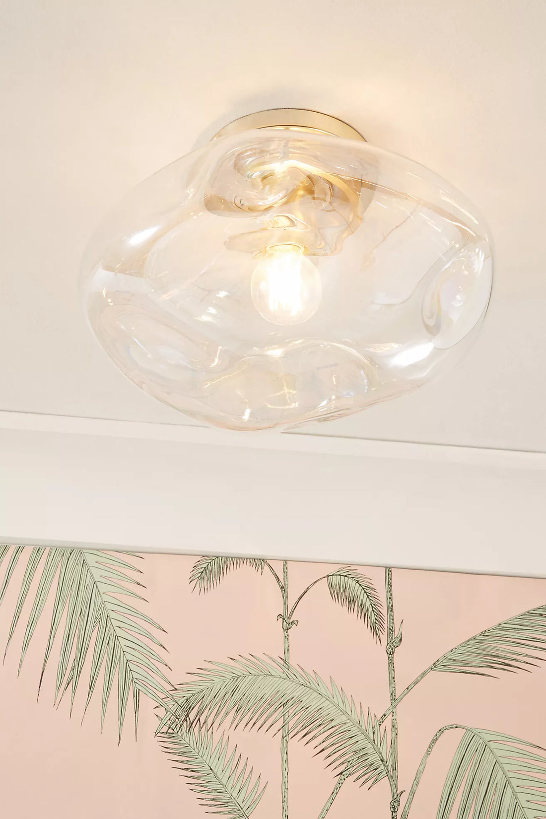 Lightail Flush Mount Ceiling Light - Iridescent Glass with Brass Base