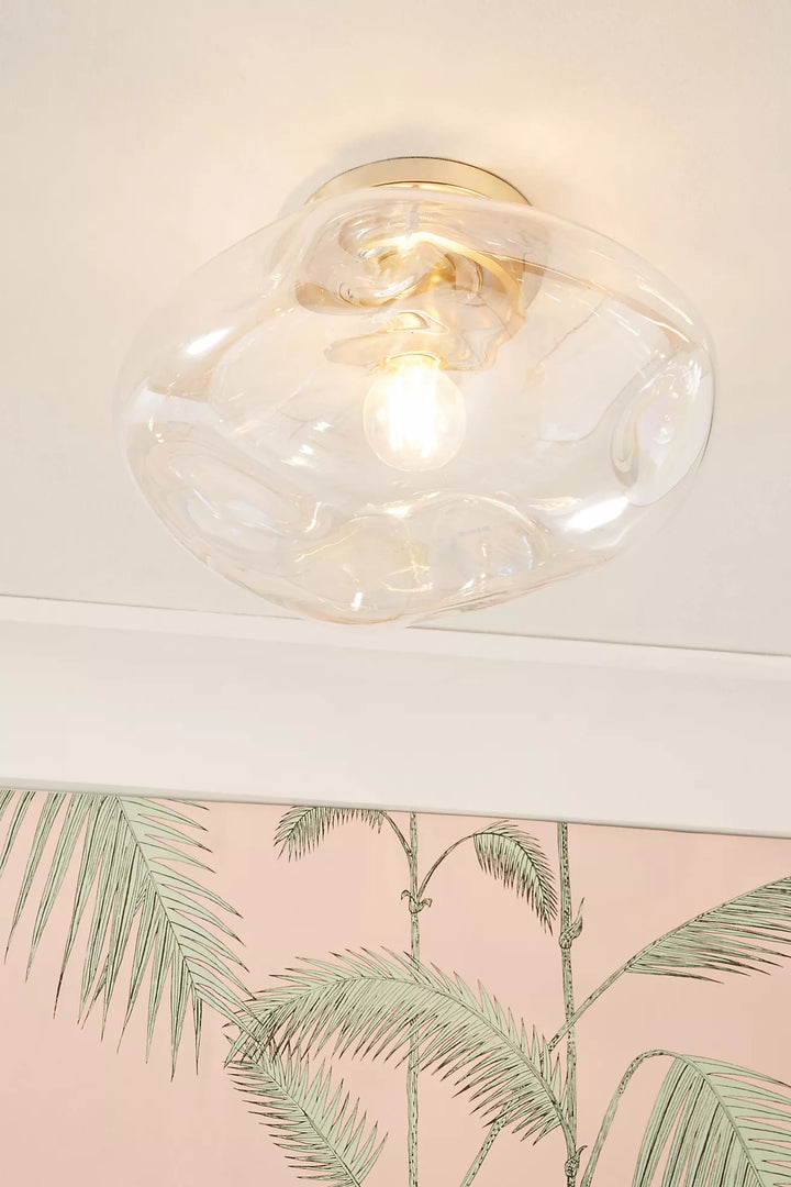 Lightail Flush Mount Ceiling Light - Iridescent Glass with Brass Base