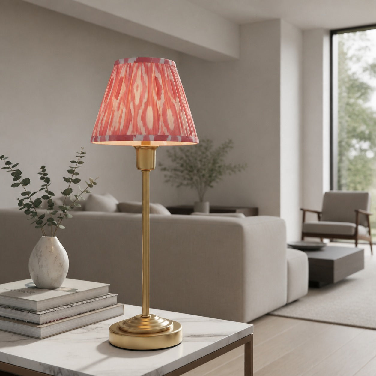 Bronzuno Patterned Fabric Table Lamp - Brass or Bronze Finish Modern-Bohemian Bedside & Living Space Light