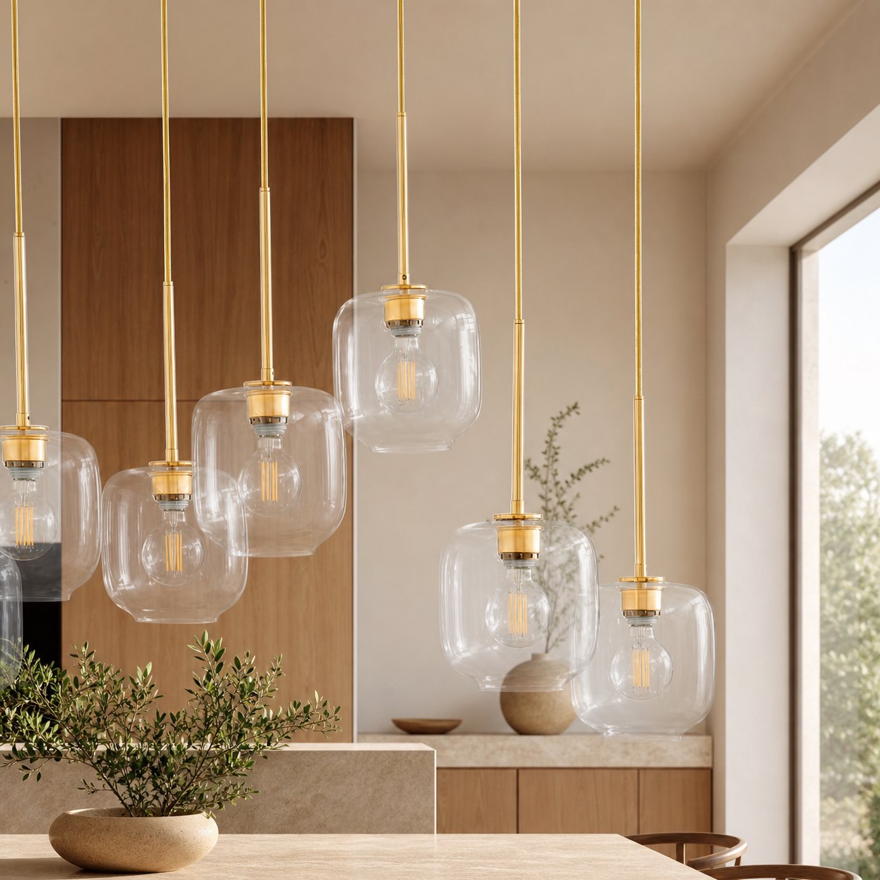 Lumivelle Sculptural 7-Light Chandelier – Adjustable Height Modern Glass Pendant