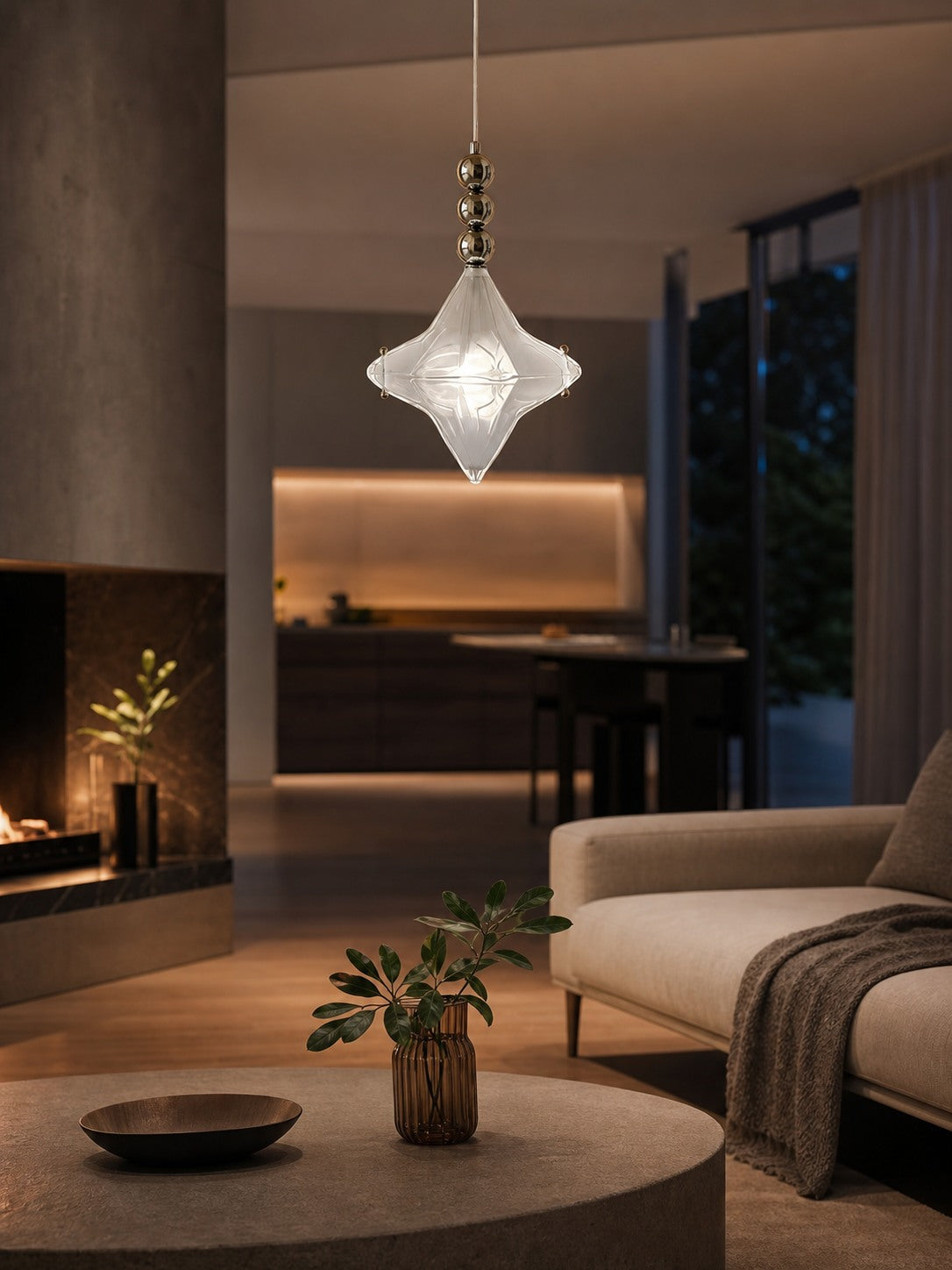Art Deco Astris Elara Star Pendant Light – Frosted Glass Pendant with Geometric Style