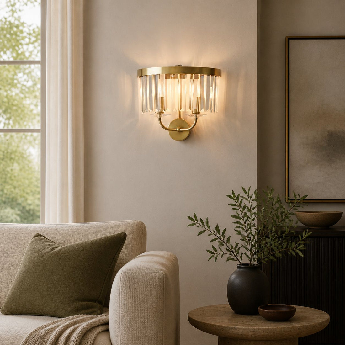 Beveline Faceted Clear Cut Glass Wall Light - Classic Metal Sconce for Hallway and Living Room