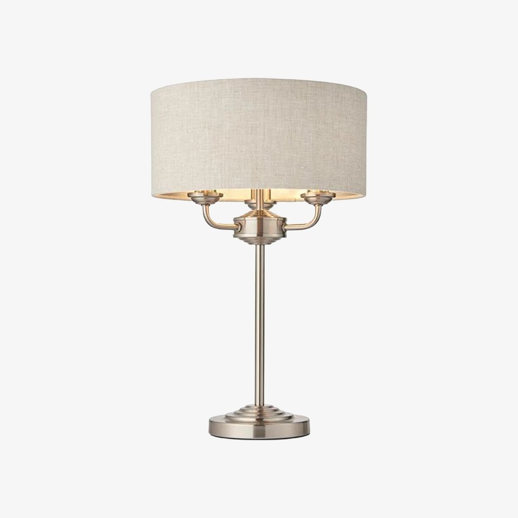 Tela 1‑Light and 3‑Light Table Lamp – Modern Linen & Metal for Bedside or Living Room