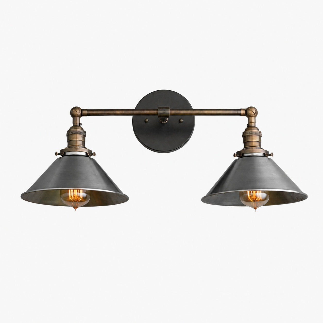 Conique Metal Industrial Wall Sconce with Dual Cone Shades - Vintage Metal Finish