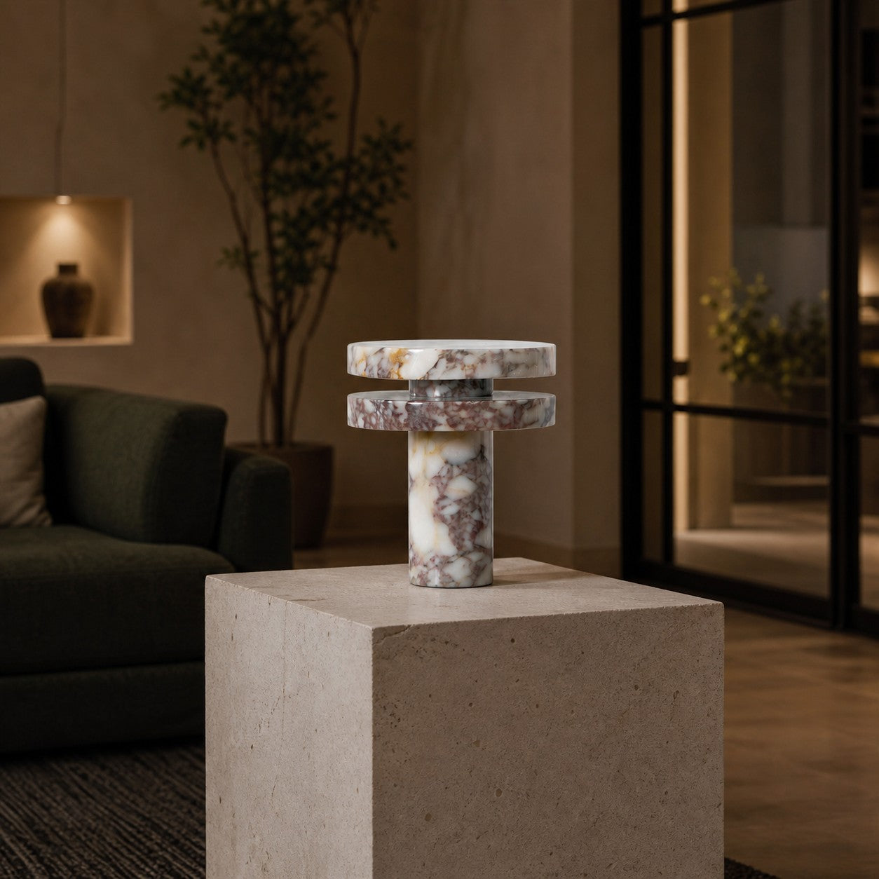 Modern Sculptural Table Lamp with Cylindrical Base Design for Bedroom Bedside and Living Room Use