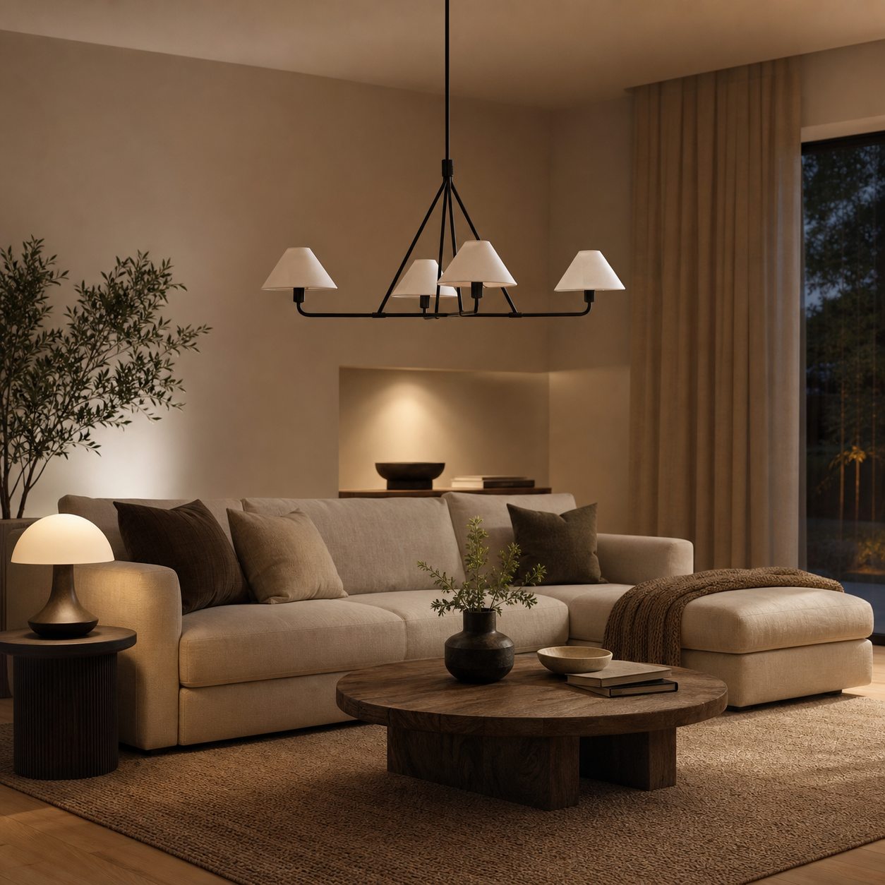 Diora Pendant Light -  Modern Metal Fixture with Linen Shades