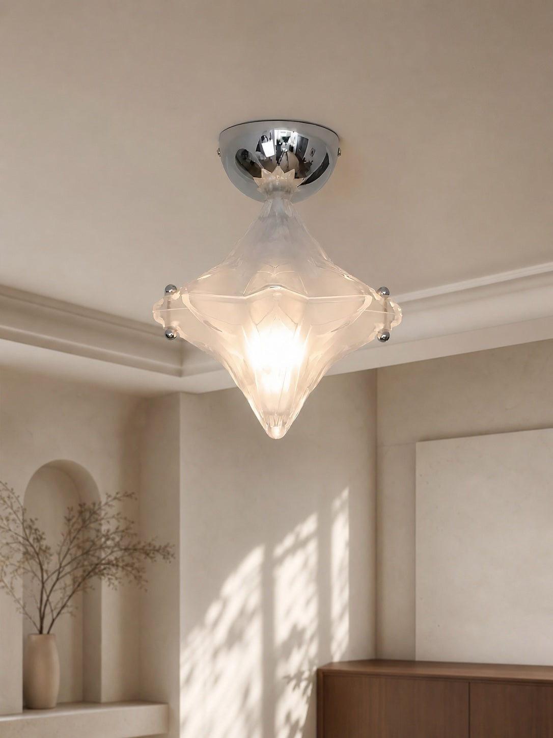 Art Deco Star Ceiling Lamp – Frosted Glass Fixture for Hallway & Entryway – Astris Ceres
