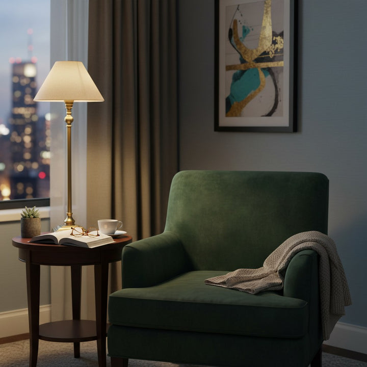 Zevatik Table Lamp with Slim Stem and Linen Shade for Bedside Lighting