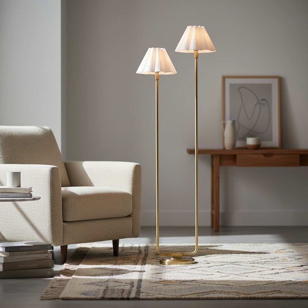 Duova Minimalist 2‑Light Floor Lamp - Modern Pleated Fabric Metal Light for Bedroom or Living Room