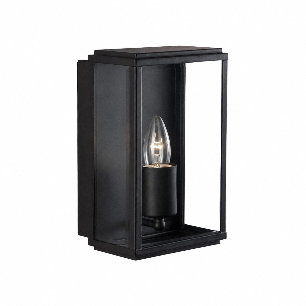 Boxar Outdoor Wall Lantern – Metal Frame and Clear Glass for Porches or Entryways
