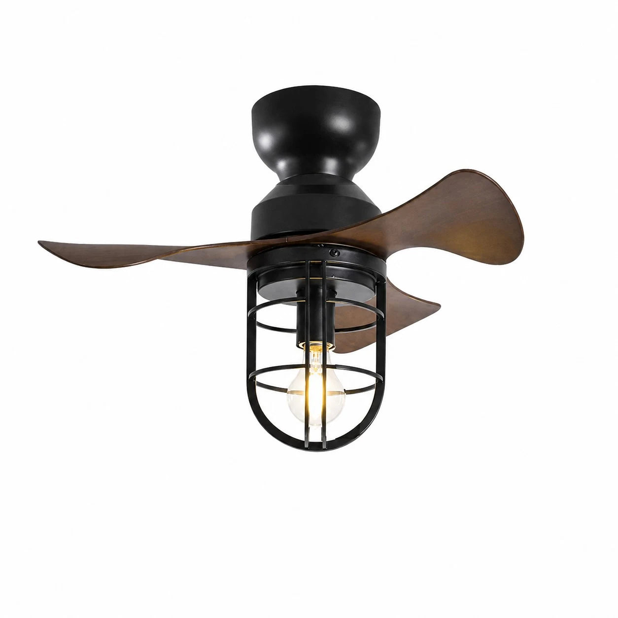 22 inch black flush mount ceiling fan light with cage shade and remote