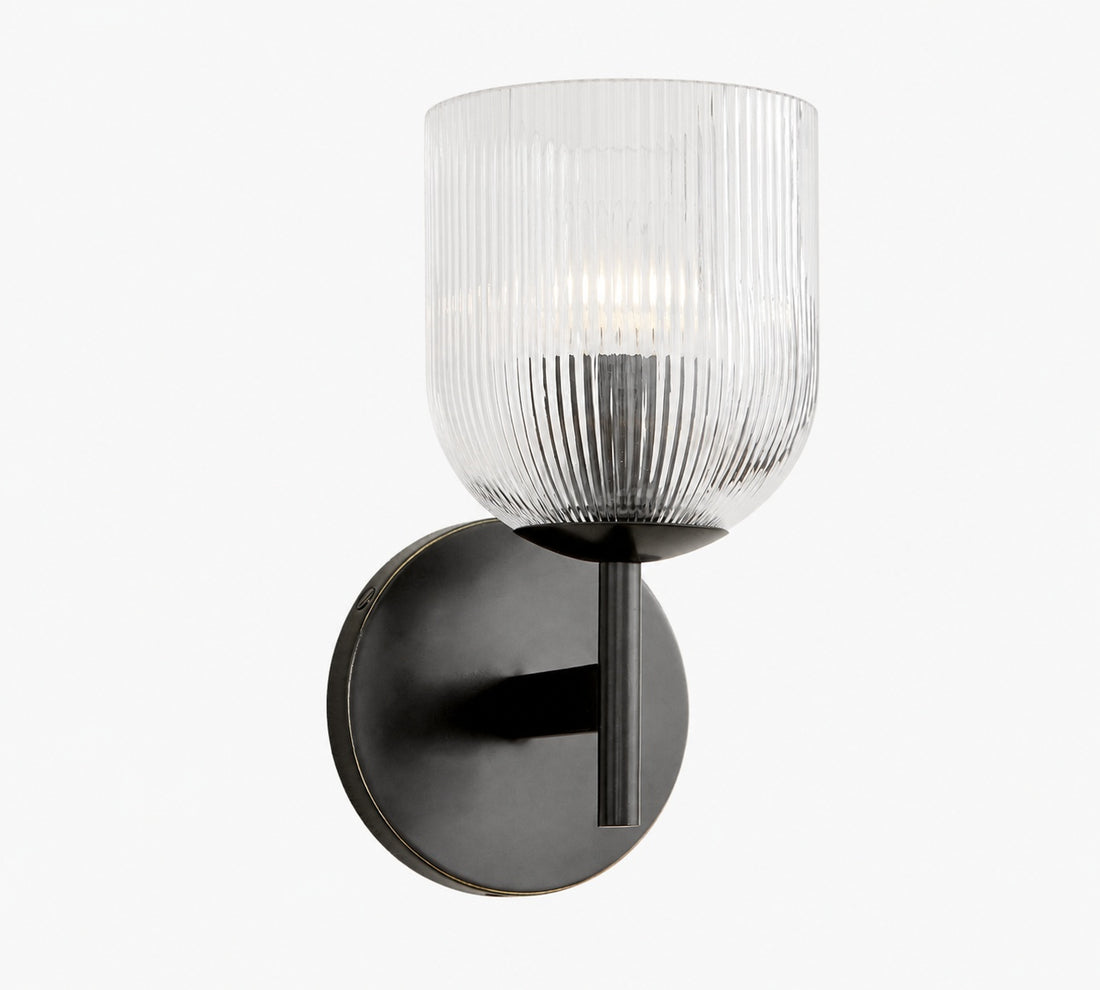 Bravira Ribbed Glass Sconce - Metal Wall Light with Clear Glass Shade